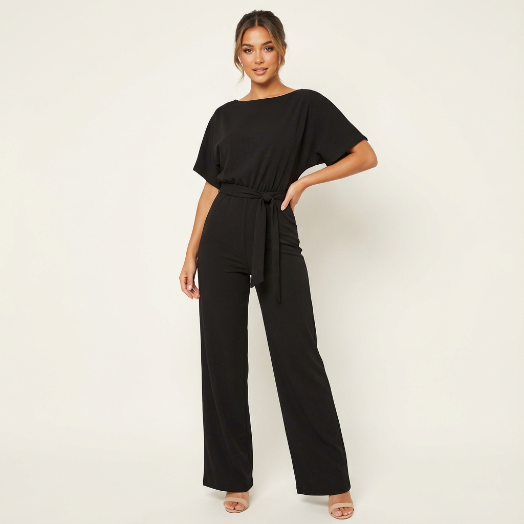 Élodie | Jumpsuit met strikceintuur en wijde pijpen