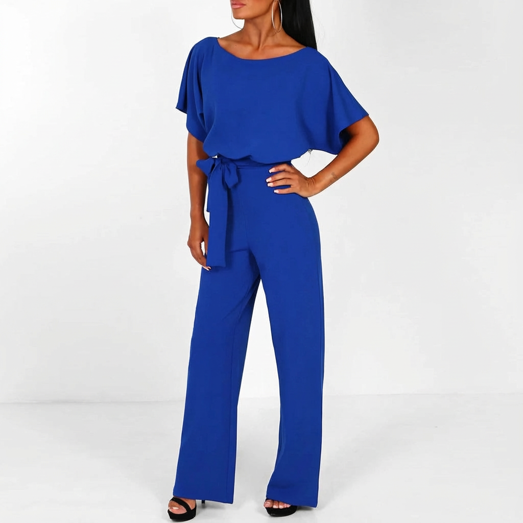 Élodie | Jumpsuit met strikceintuur en wijde pijpen