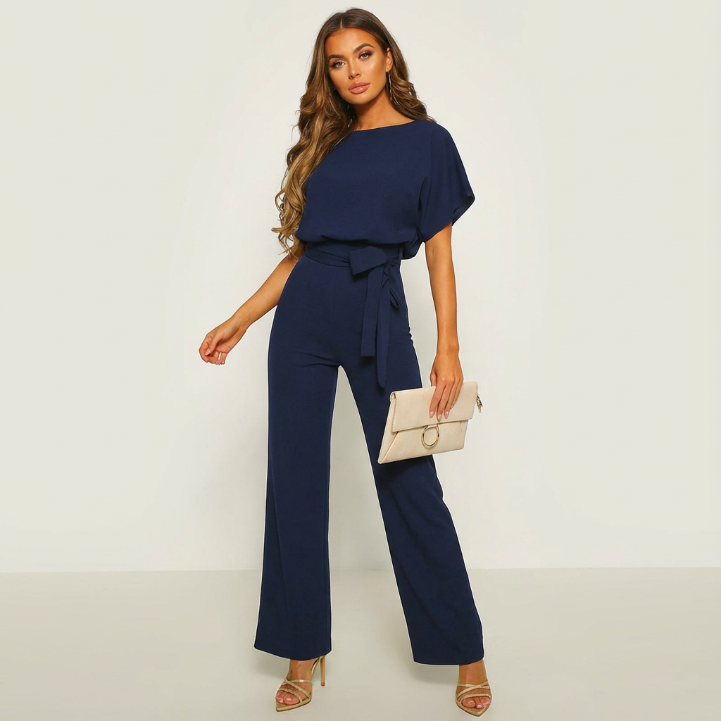 Élodie | Jumpsuit met strikceintuur en wijde pijpen