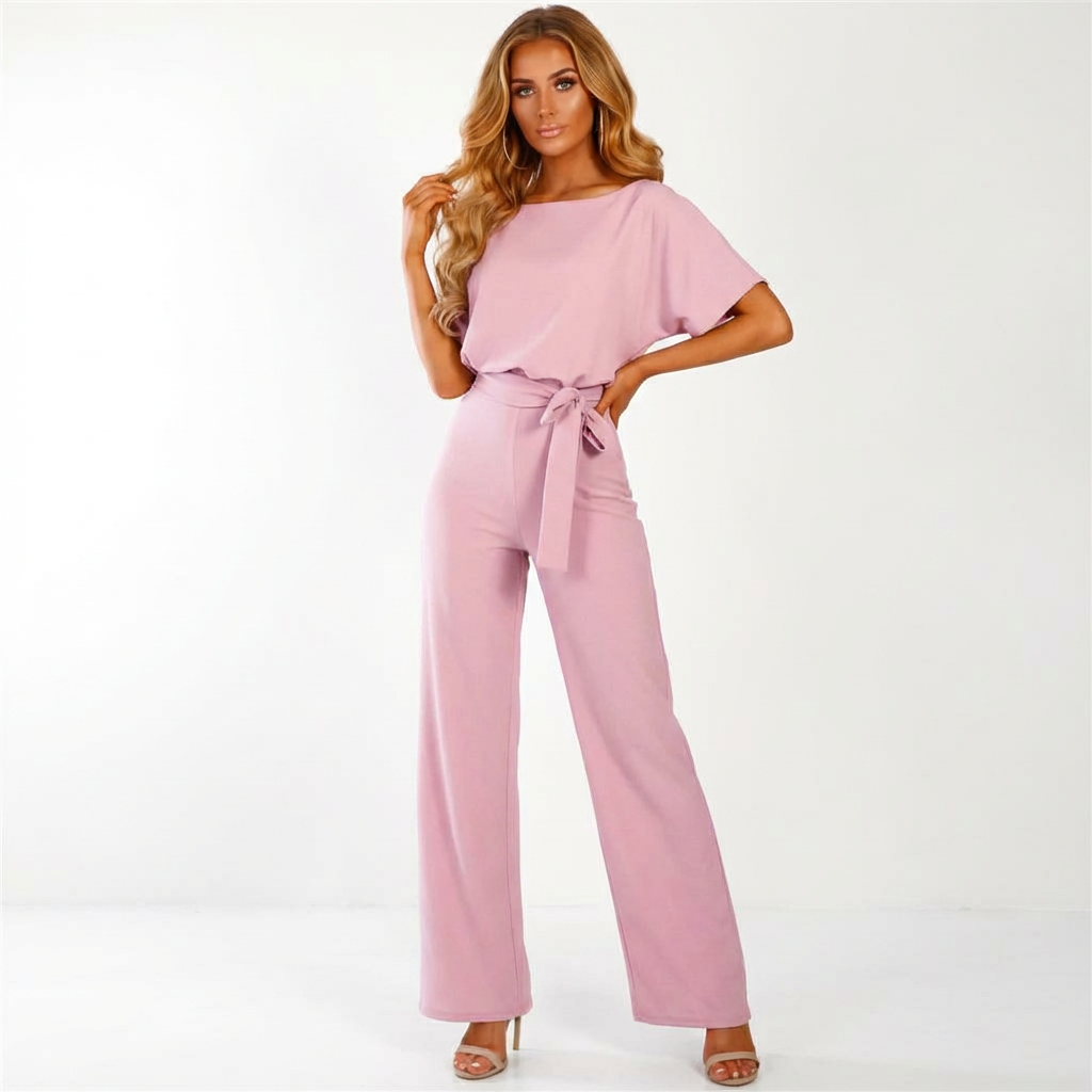 Élodie | Jumpsuit met strikceintuur en wijde pijpen