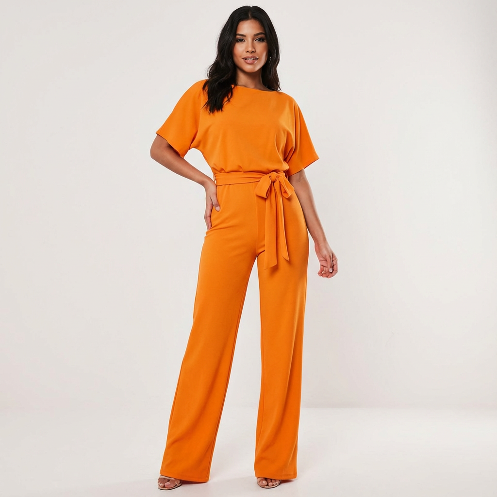 Élodie | Jumpsuit met strikceintuur en wijde pijpen