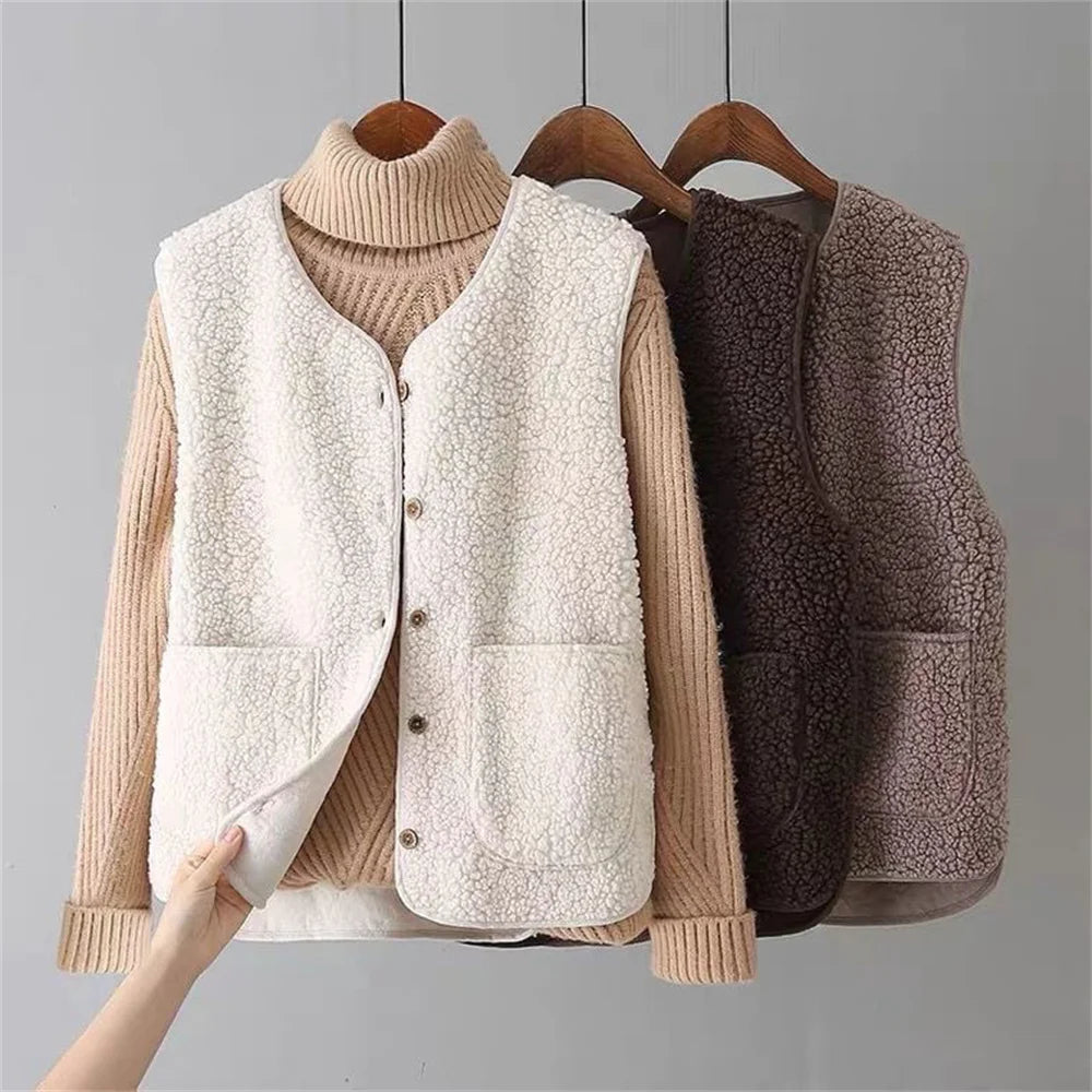 Nynke | Sherpa Fleece Gilet met Knopen en Zakken