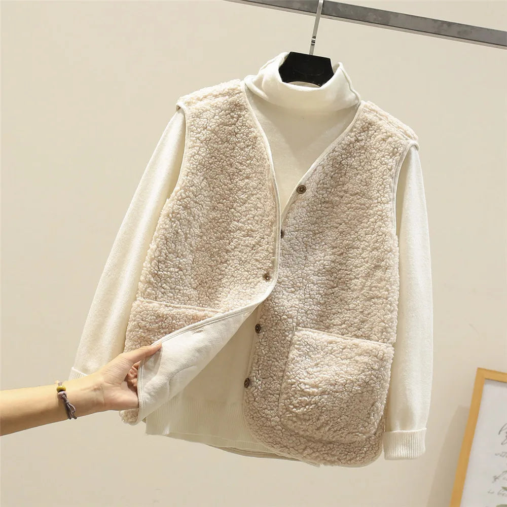 Nynke | Sherpa Fleece Gilet met Knopen en Zakken