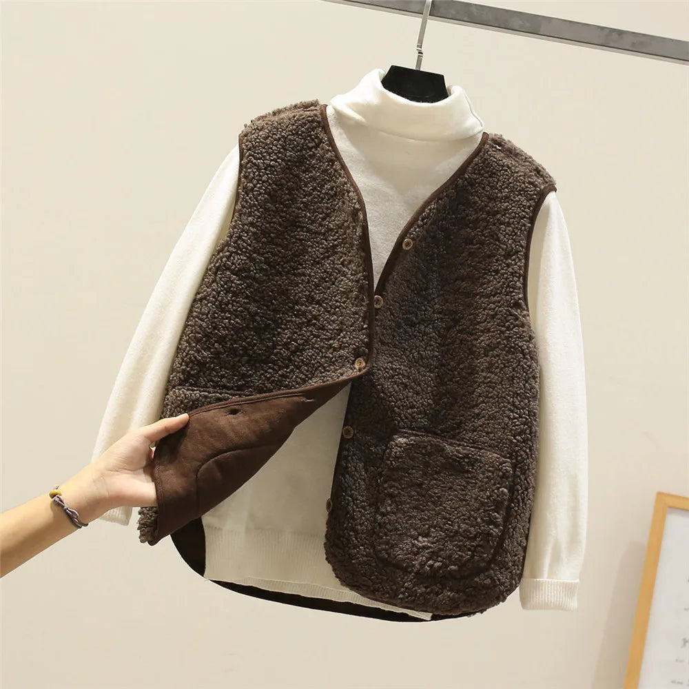 Nynke | Sherpa Fleece Gilet met Knopen en Zakken
