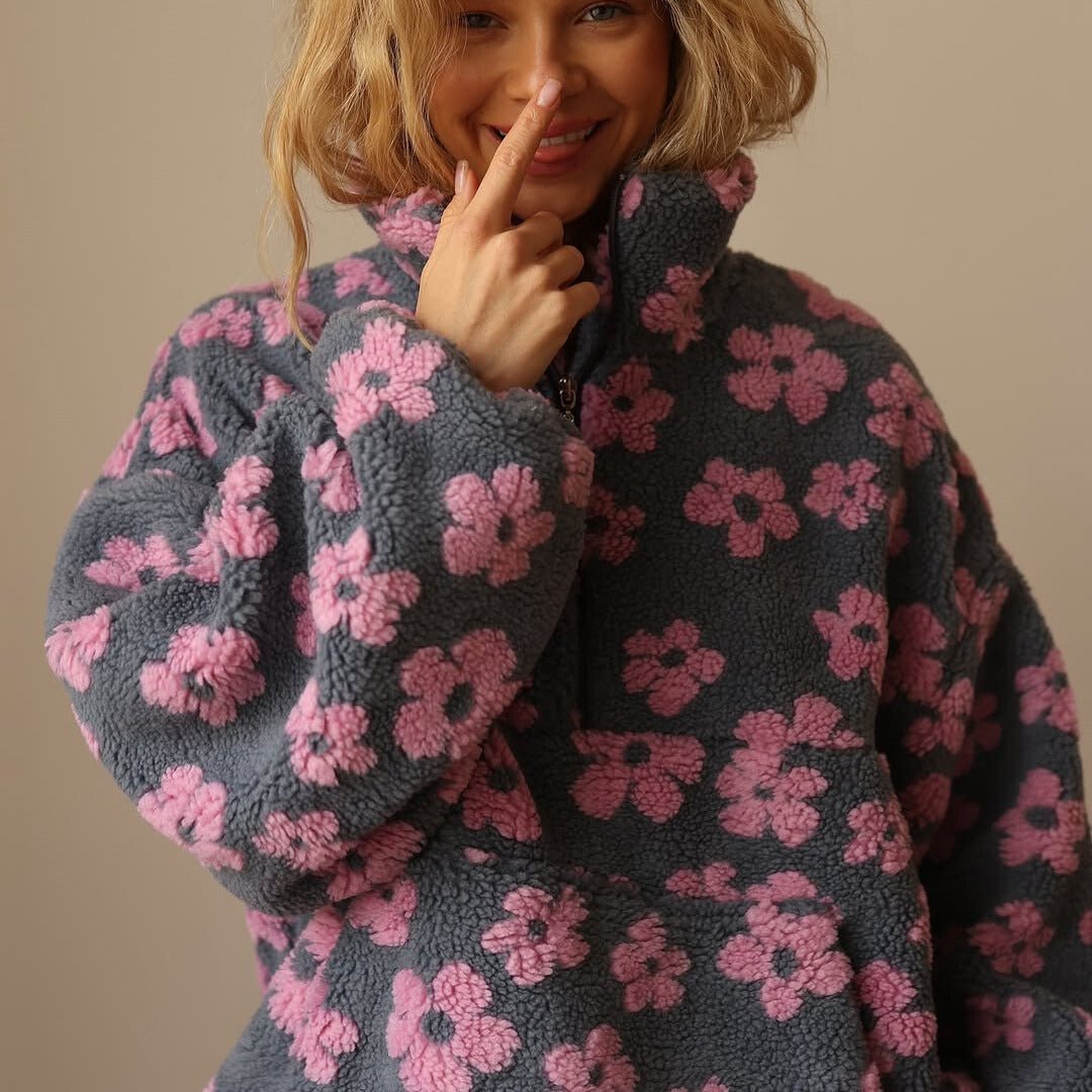 Fleur | Teddy Fleece Jas met Bloemenprint