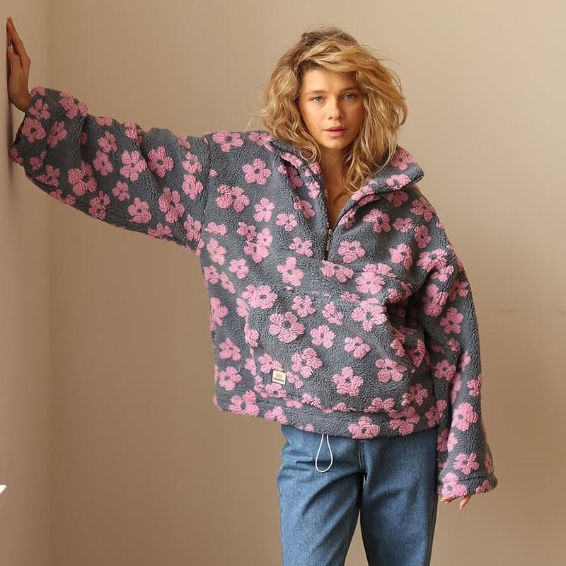 Fleur | Teddy Fleece Jas met Bloemenprint