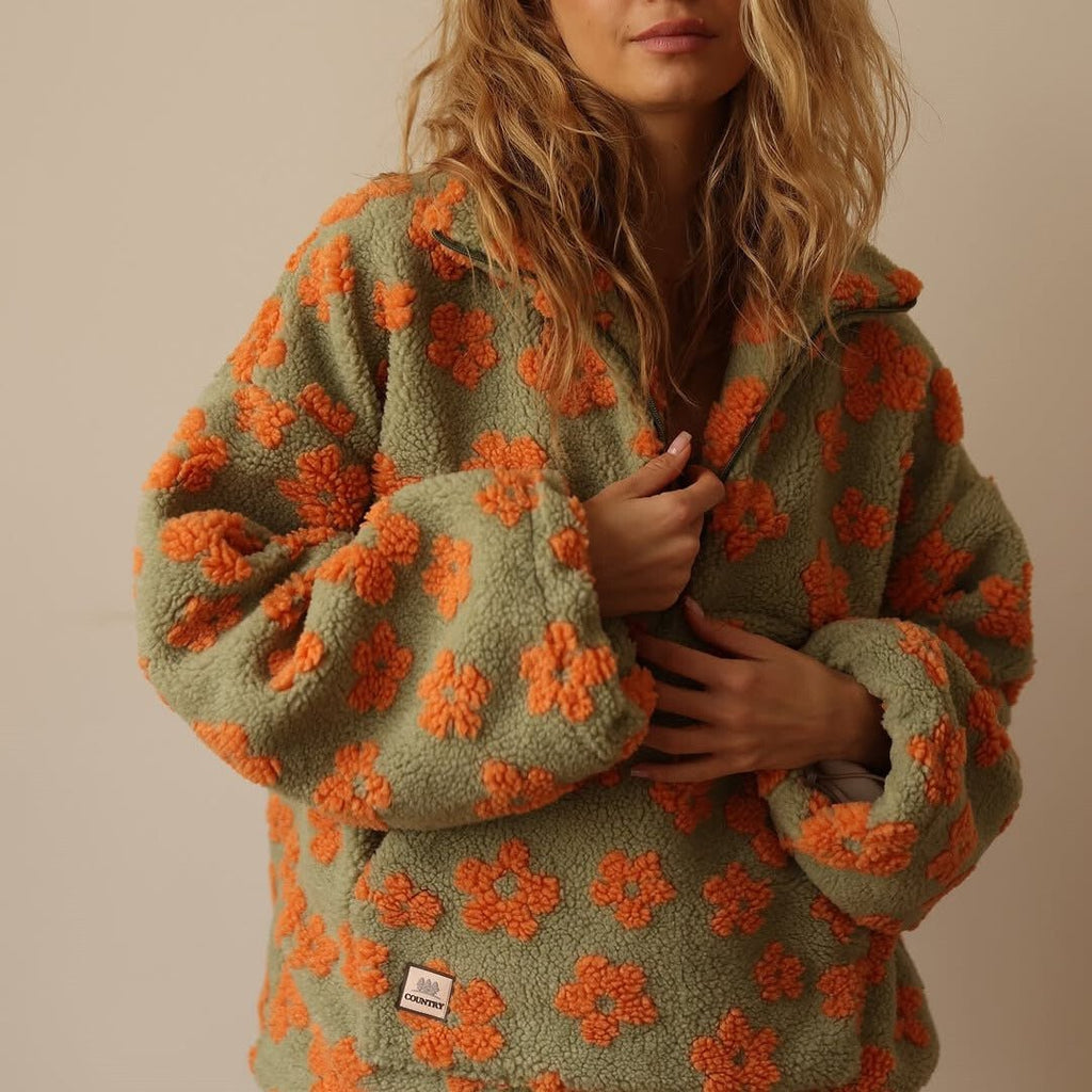 Fleur | Teddy Fleece Jas met Bloemenprint