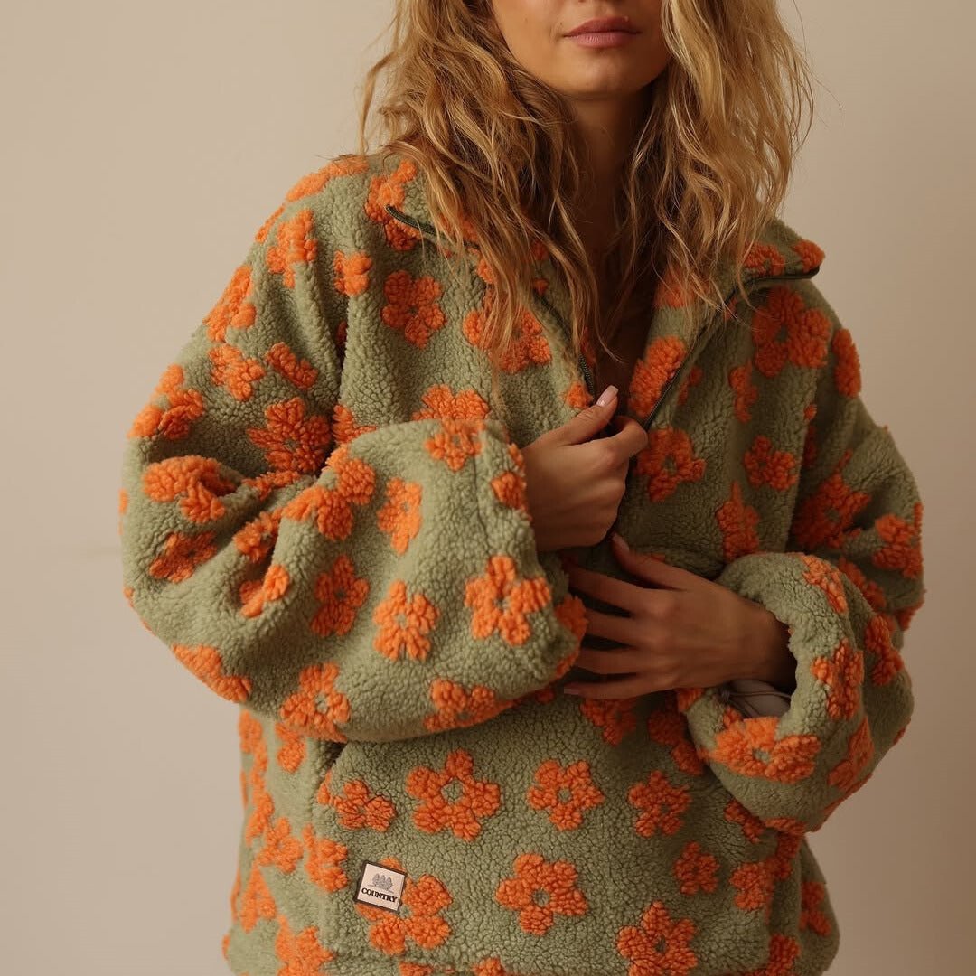 Fleur | Teddy Fleece Jas met Bloemenprint