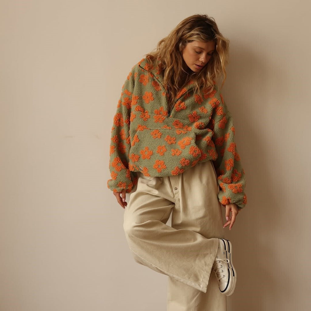 Fleur | Teddy Fleece Jas met Bloemenprint