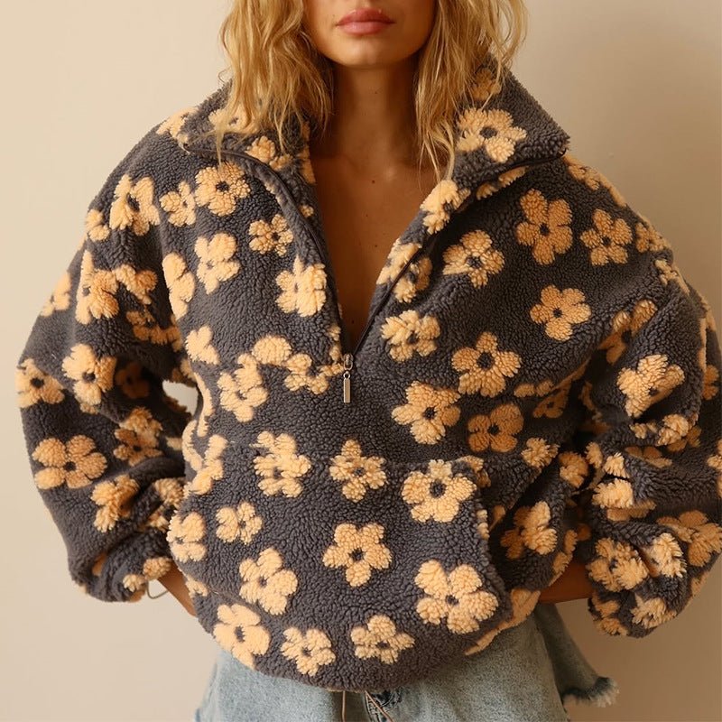 Fleur | Teddy Fleece Jas met Bloemenprint