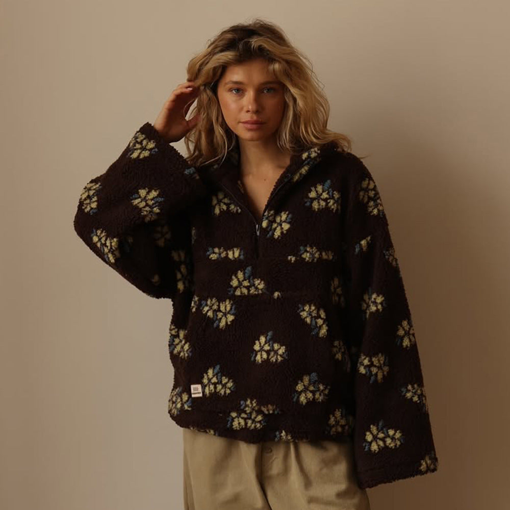 Fleur | Teddy Fleece Jas met Bloemenprint