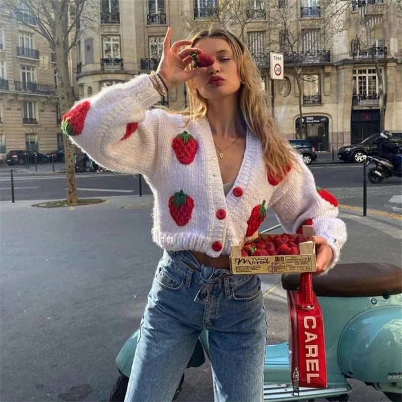Berry | Speelse Strawberry Print Cardigan
