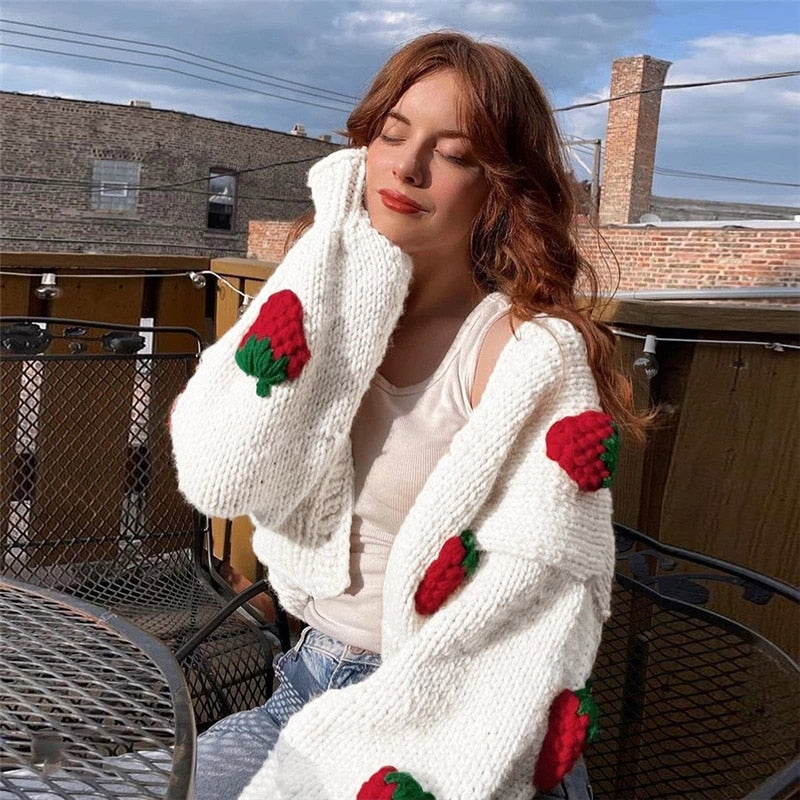 Berry | Speelse Strawberry Print Cardigan