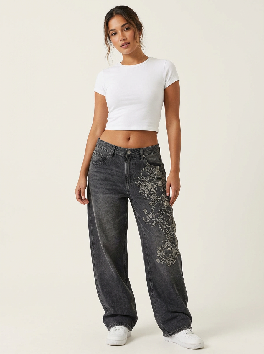 Marisol | Wide Leg Jeans met Borduurdetails