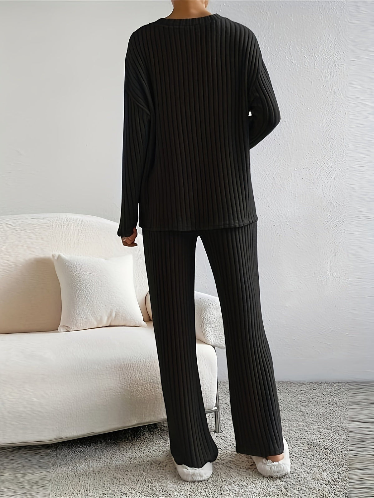 Elara | Geribde Lounge Set met V-Hals