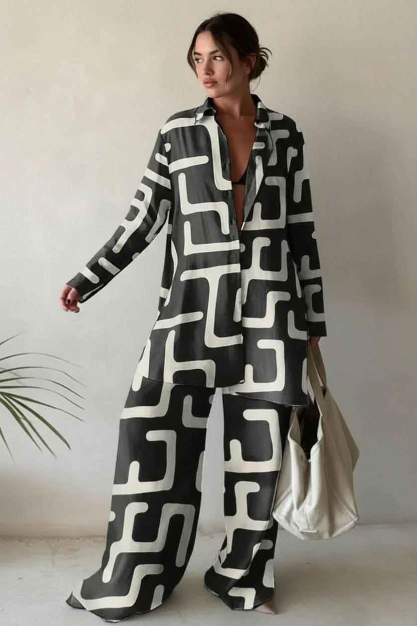 Maribel | Grafische blouse en broek combinatie
