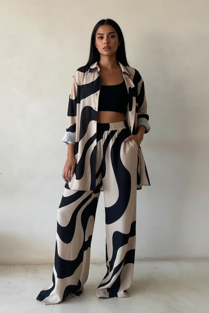 Maribel | Grafische blouse en broek combinatie