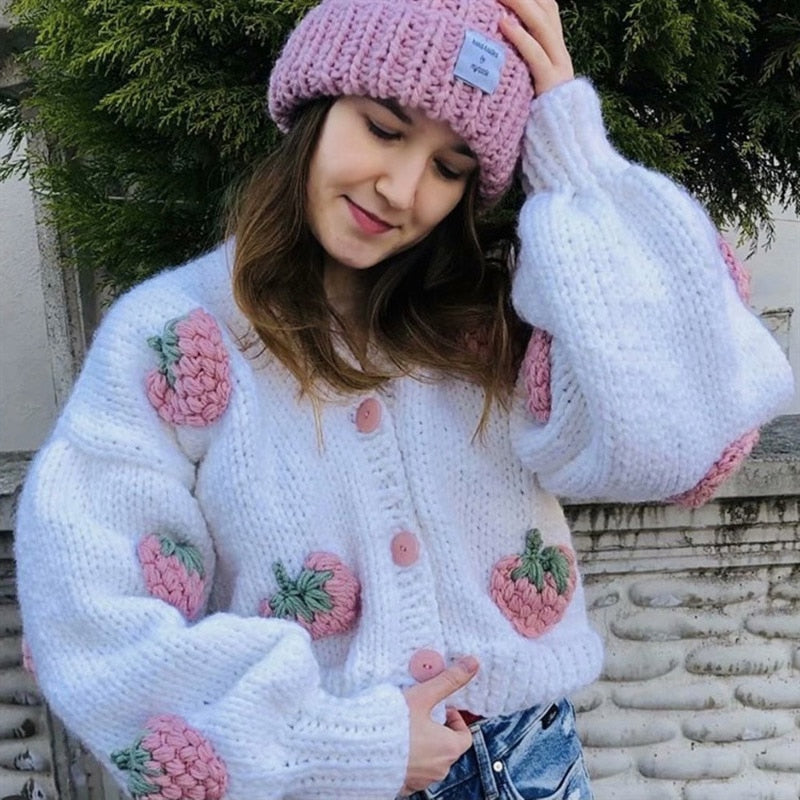 Berry | Speelse Strawberry Print Cardigan