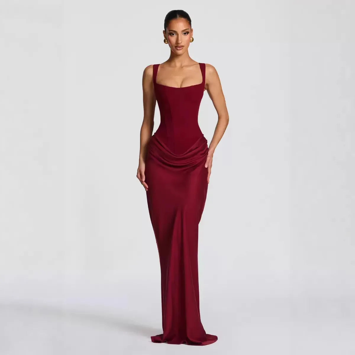 Nadia | Satijnen geplooide camisole jurk met strikdetail