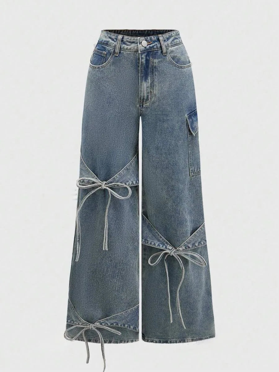 Doortje | Wide leg jeans met strikdetails