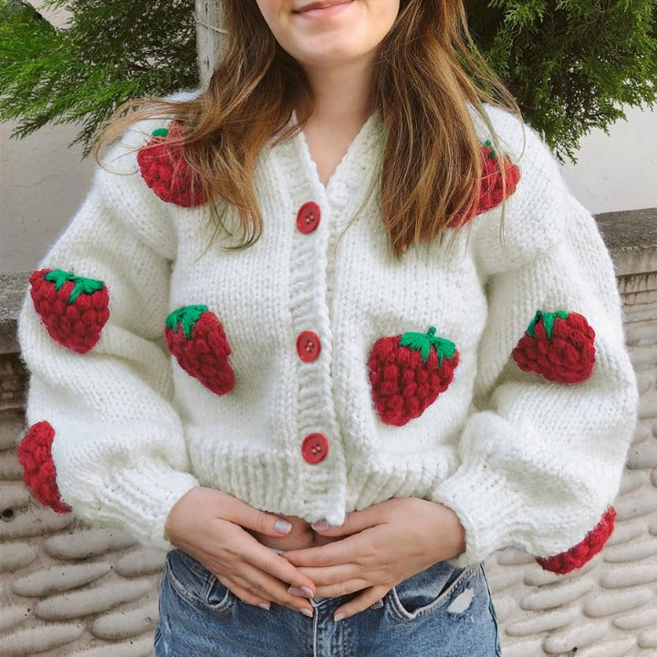 Berry | Speelse Strawberry Print Cardigan