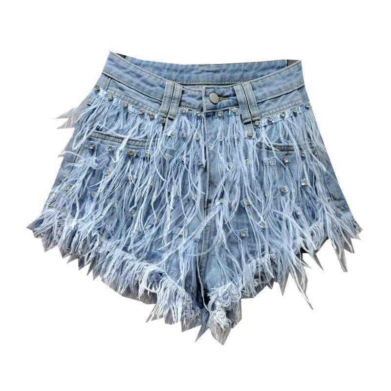 Elin | Denim short met franjes