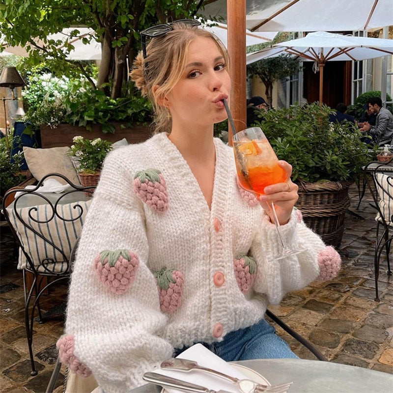 Berry | Speelse Strawberry Print Cardigan
