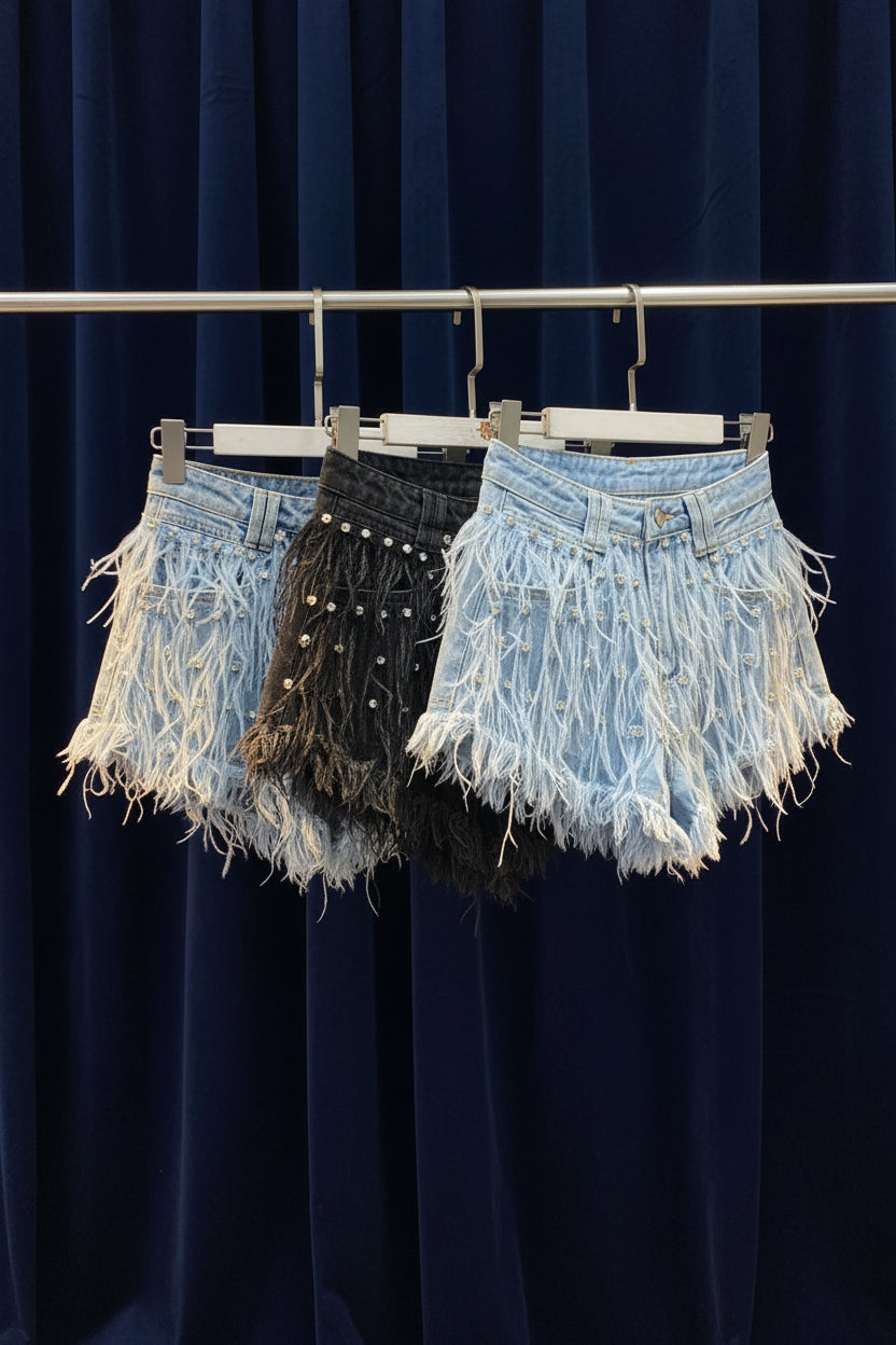Elin | Denim short met franjes