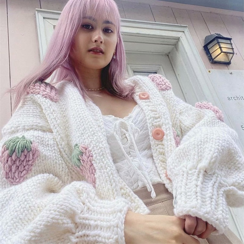 Berry | Speelse Strawberry Print Cardigan
