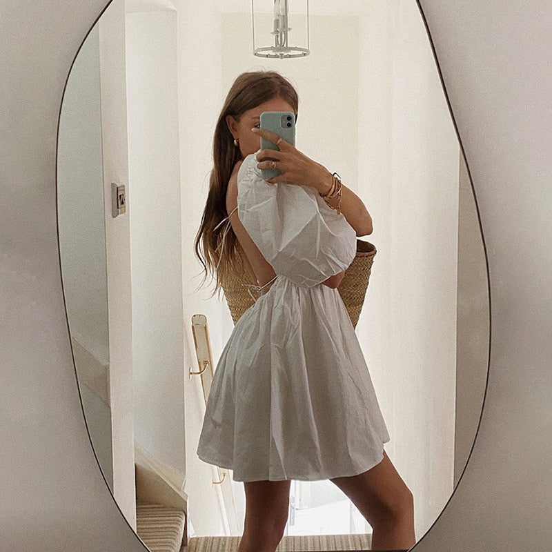 Aria | Rugloze Jurk met Pofmouwen