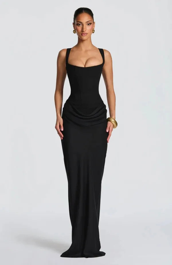 Nadia | Satijnen geplooide camisole jurk met strikdetail