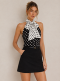 Sophie | Halter top met Stippenprint en Strikdetail