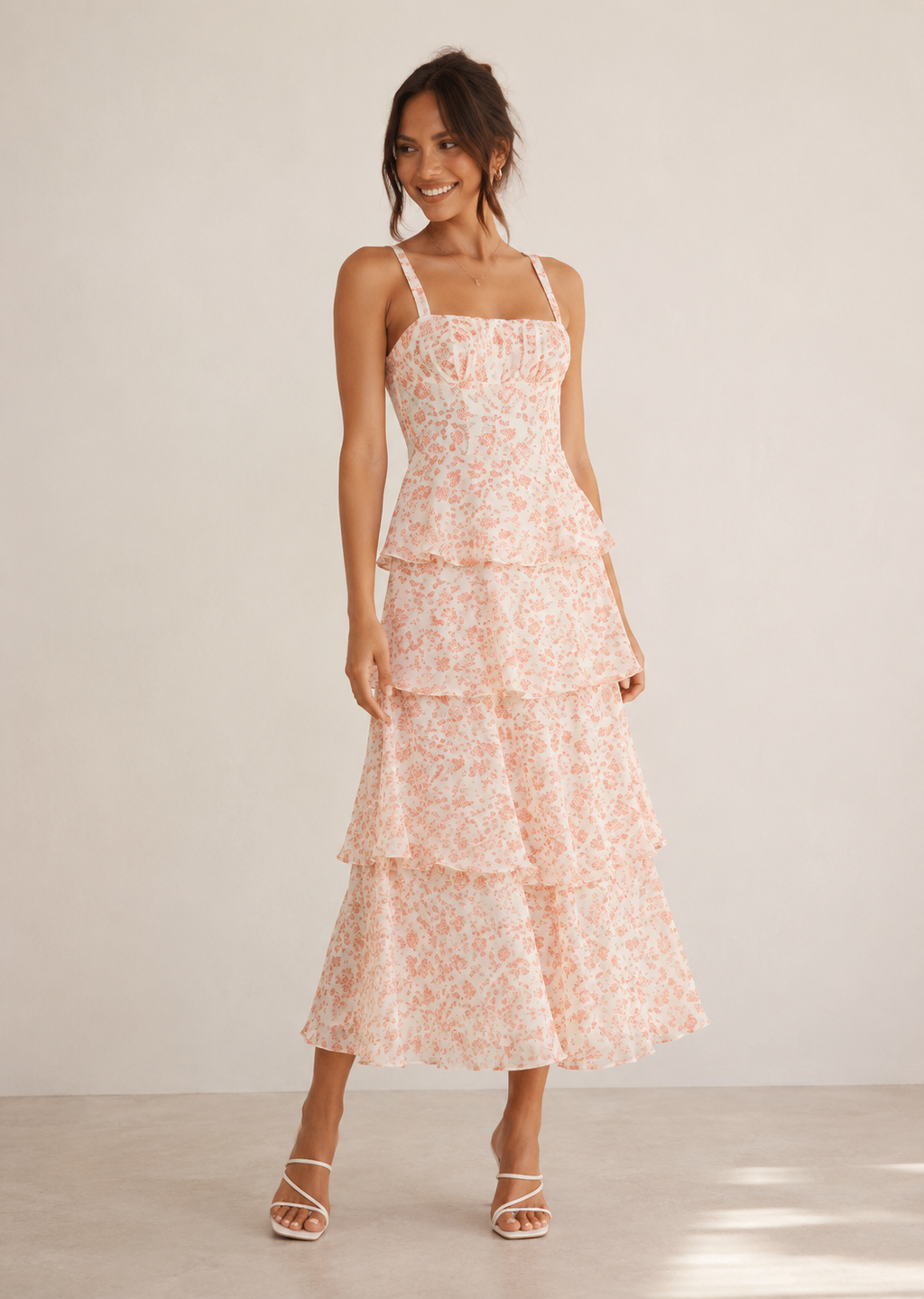 Charlotte | Midi Jurk met Bloemenprint en Pofmouwen