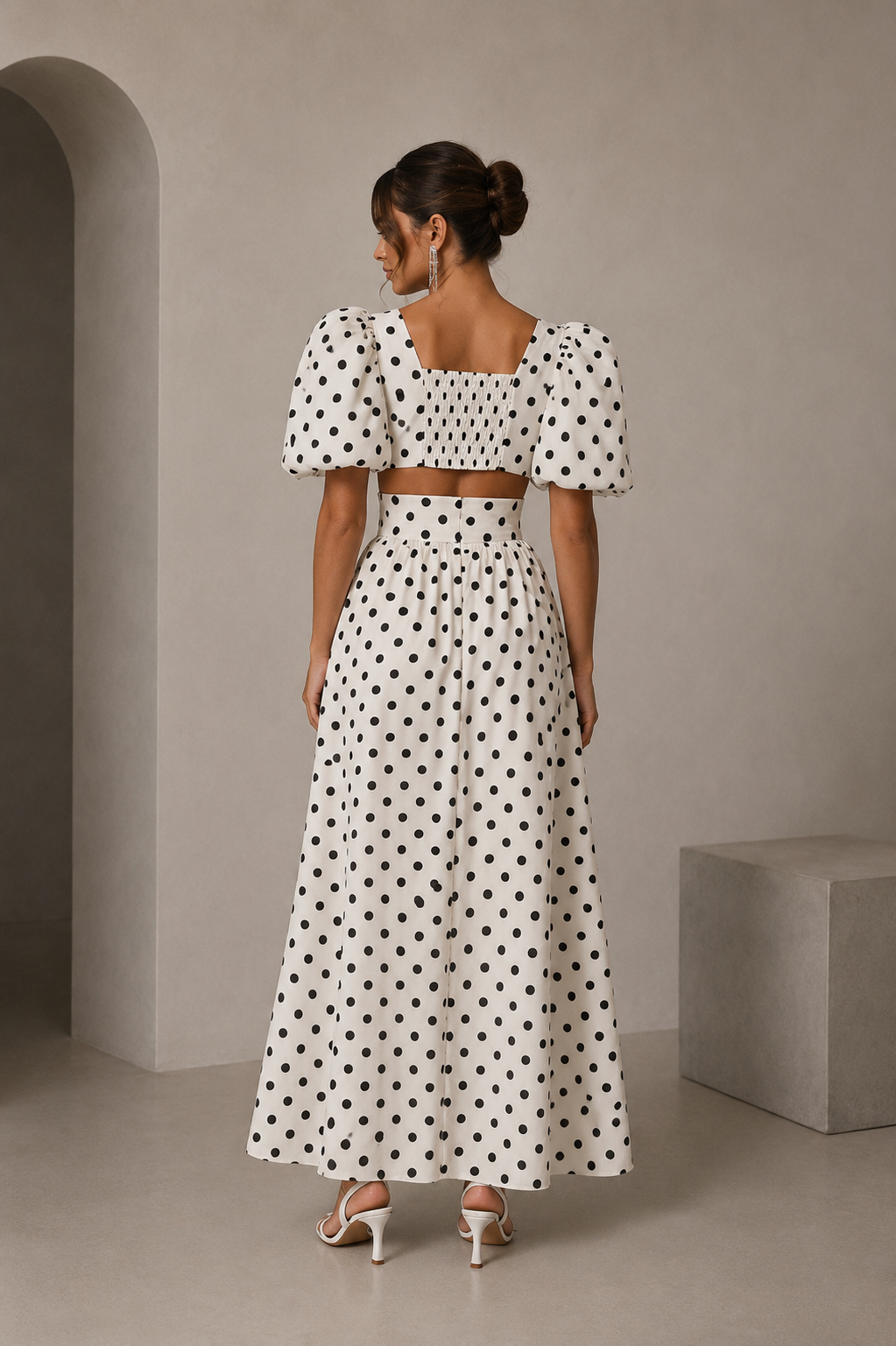 Hanna | Set met stippenprint en pofmouwen