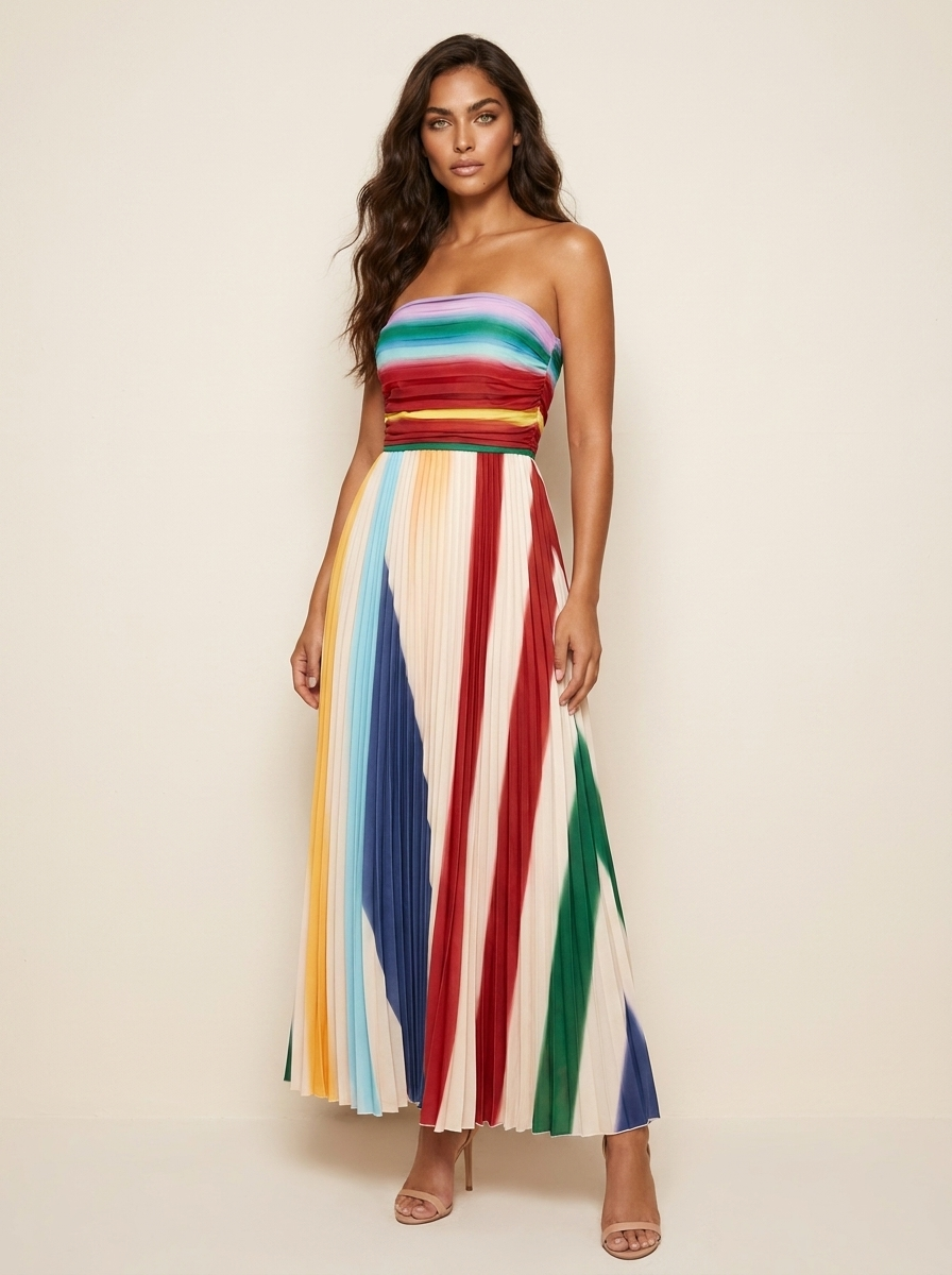 Isabella | Kleurrijke plissé maxi jurk