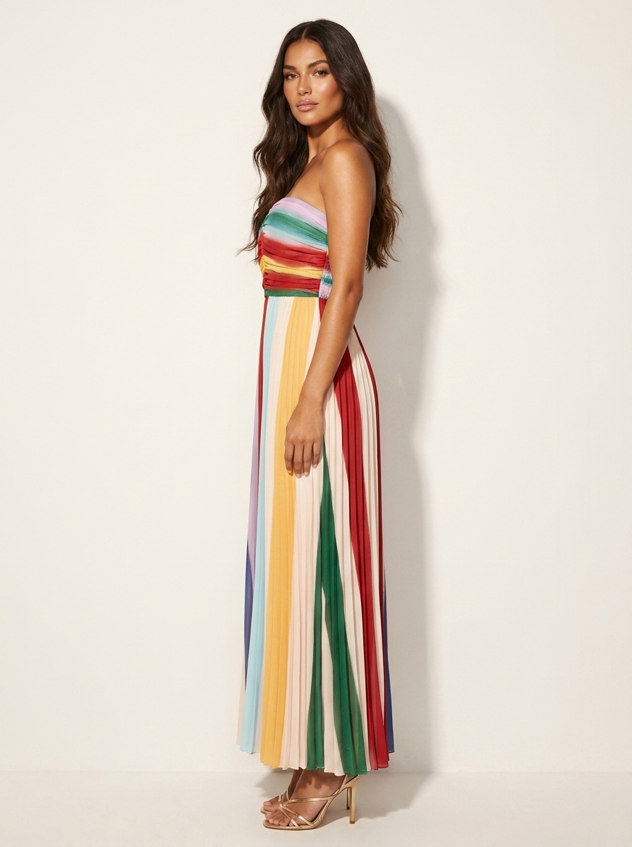 Isabella | Kleurrijke plissé maxi jurk
