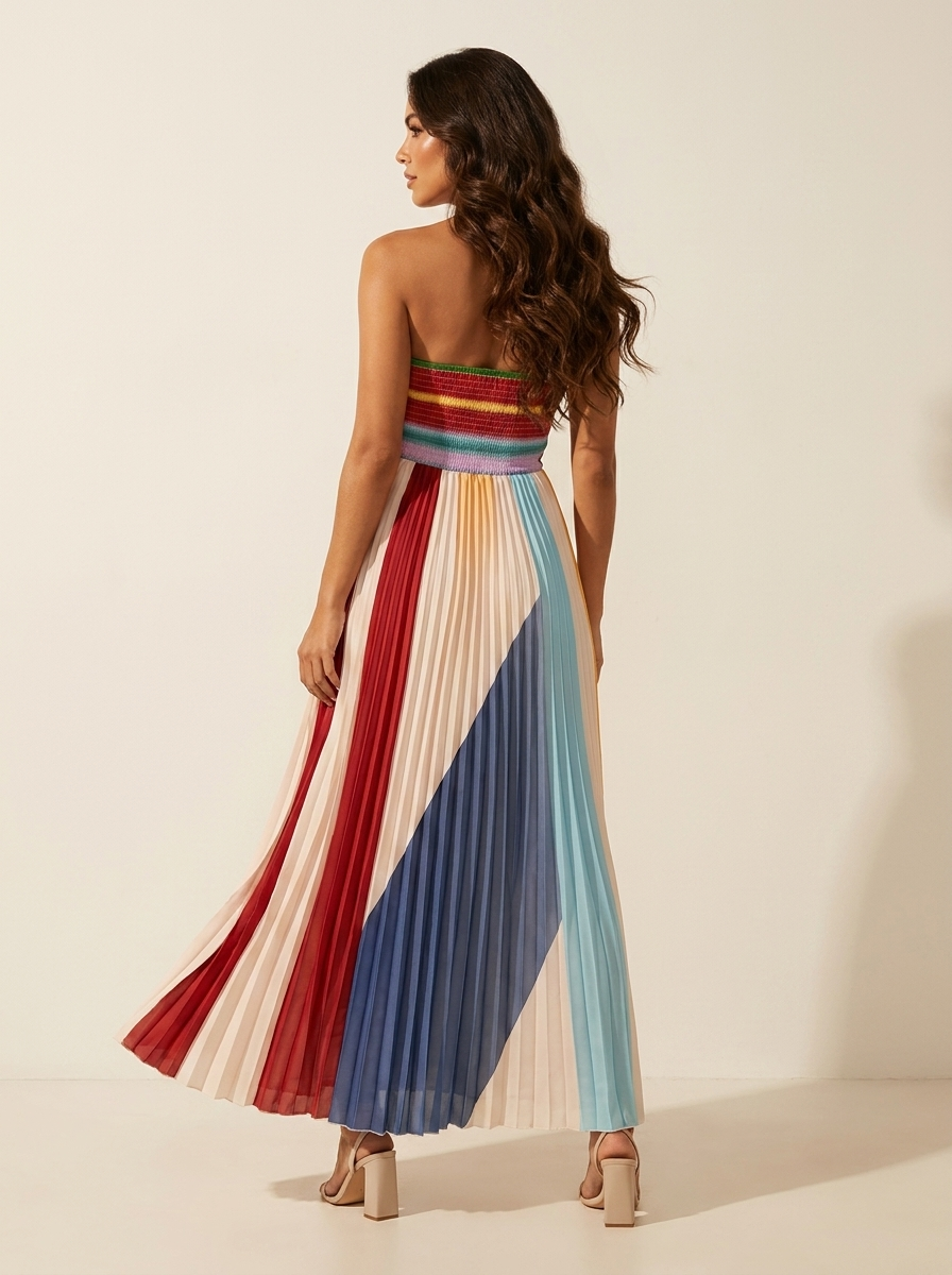 Isabella | Kleurrijke plissé maxi jurk