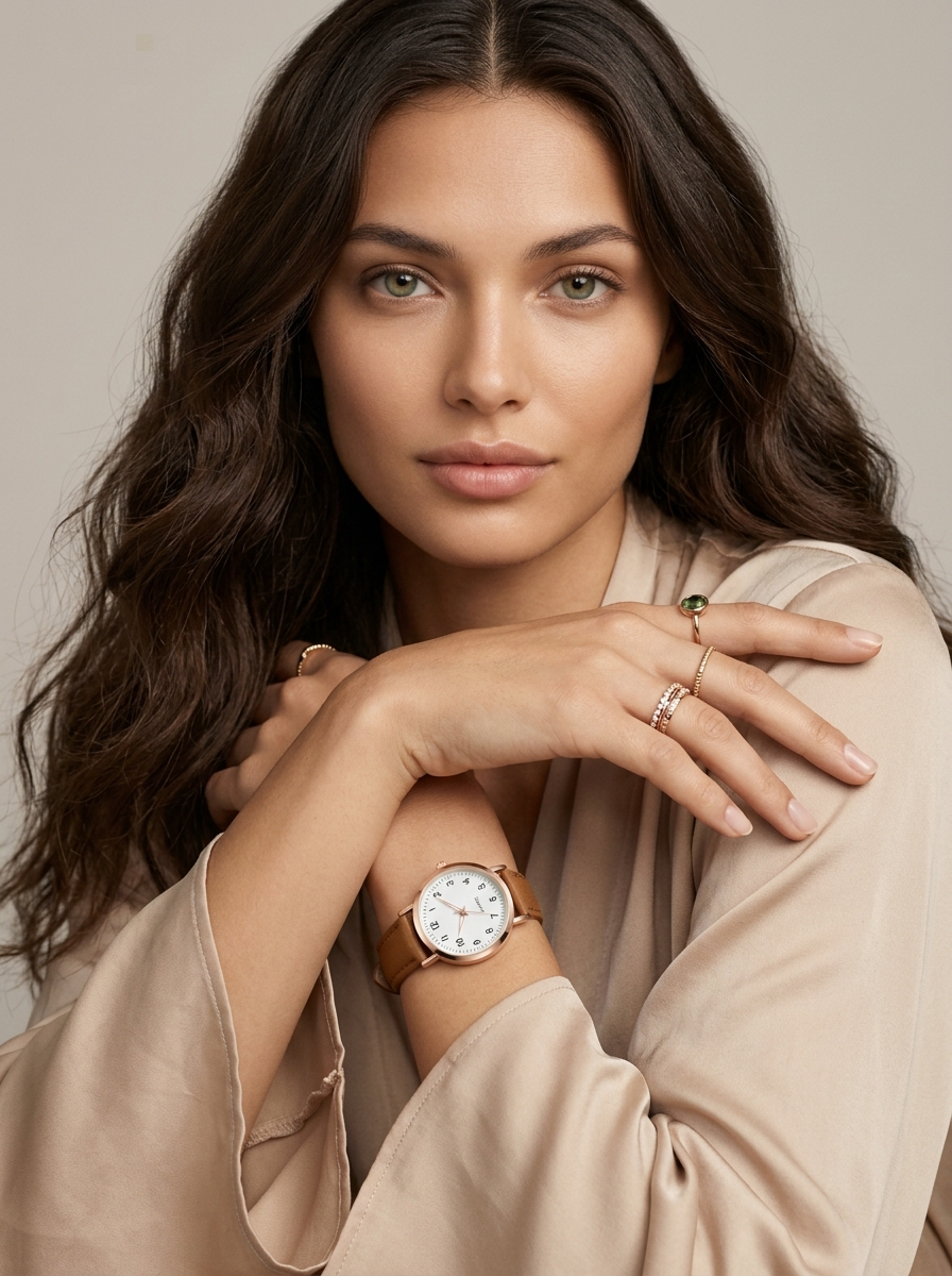 Valeria | Leren dameshorloge in roségoud