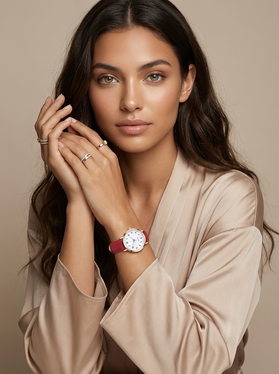 Valeria | Leren dameshorloge in roségoud