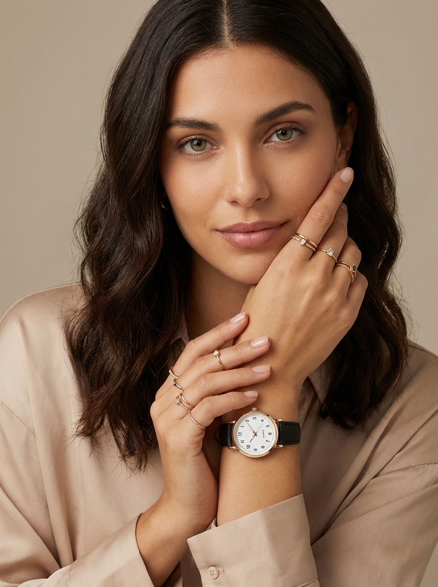 Valeria | Leren dameshorloge in roségoud