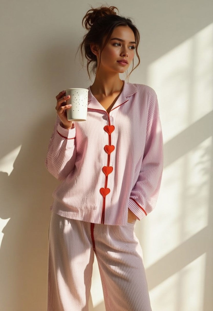 Lieve | Pyjama Set met Hartjes Knoopjes