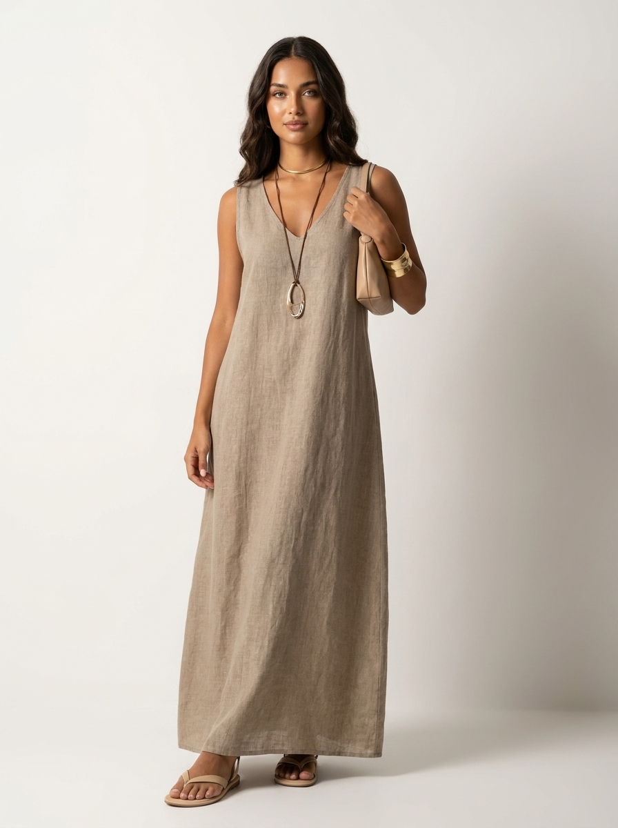 Ava | Linnenlook maxi damesjurk