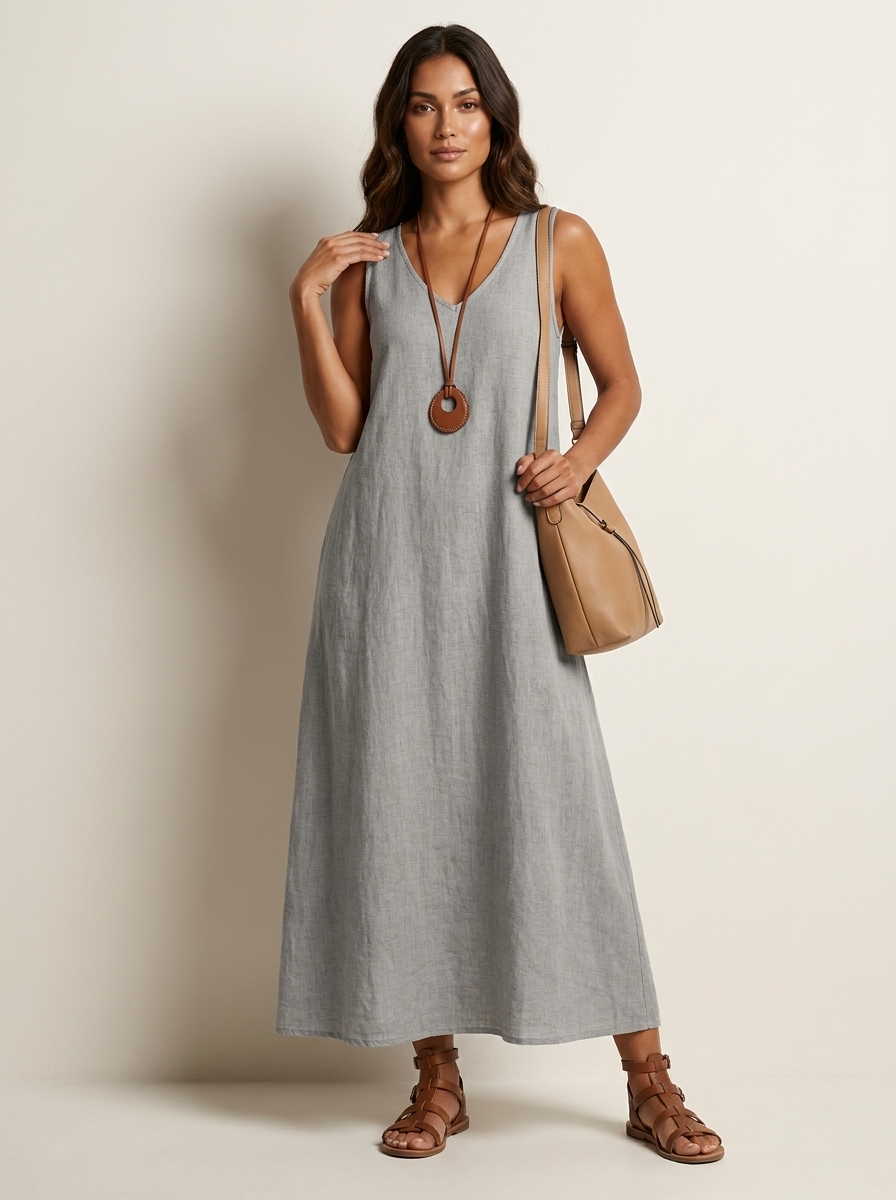 Ava | Linnenlook maxi damesjurk