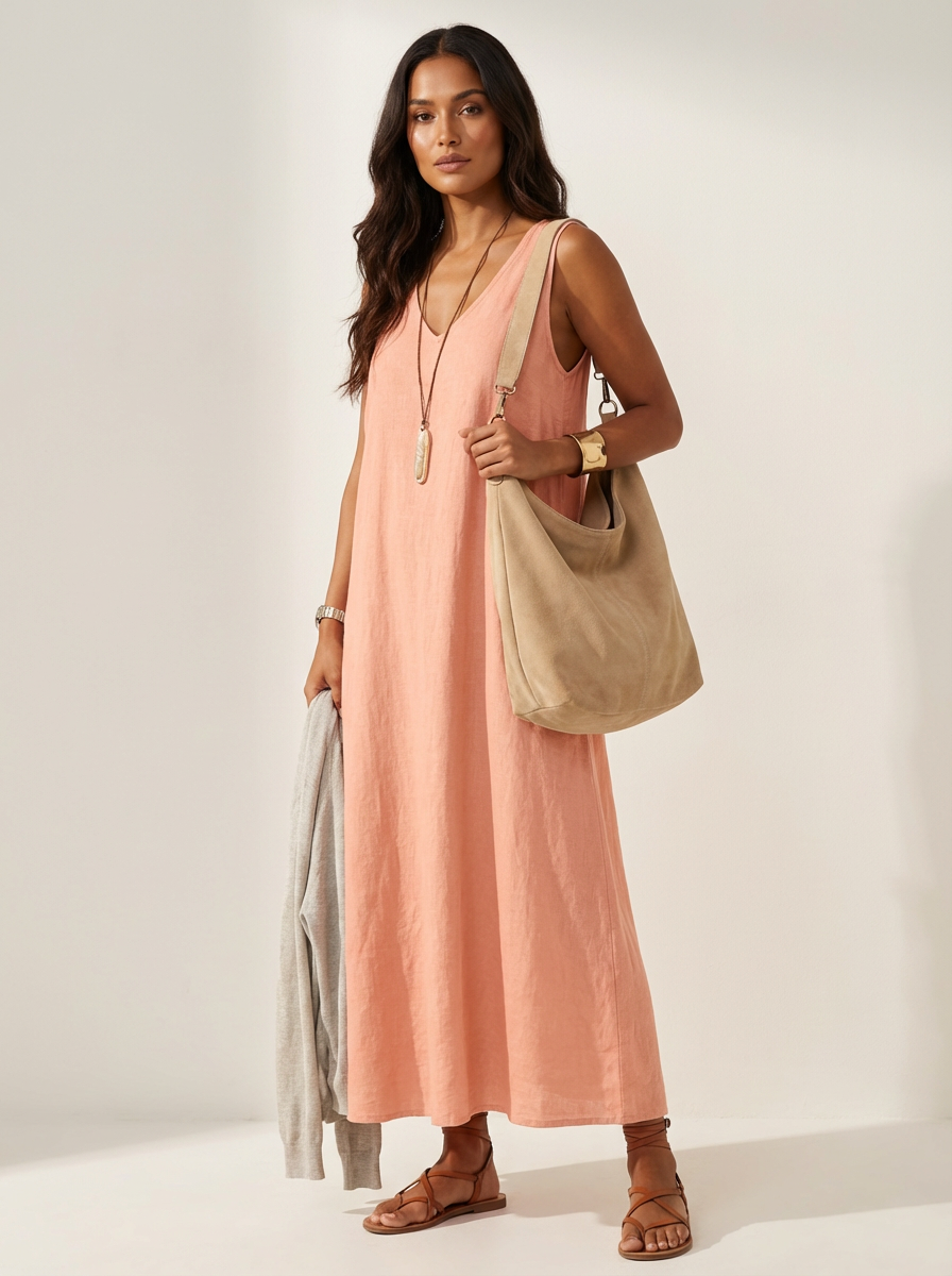 Ava | Linnenlook maxi damesjurk