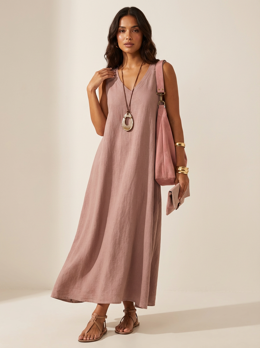 Ava | Linnenlook maxi damesjurk