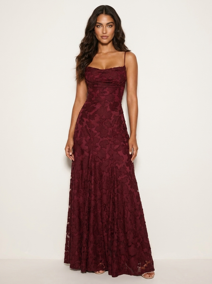 Amélie | Luxe bloemenjacquard maxi jurk