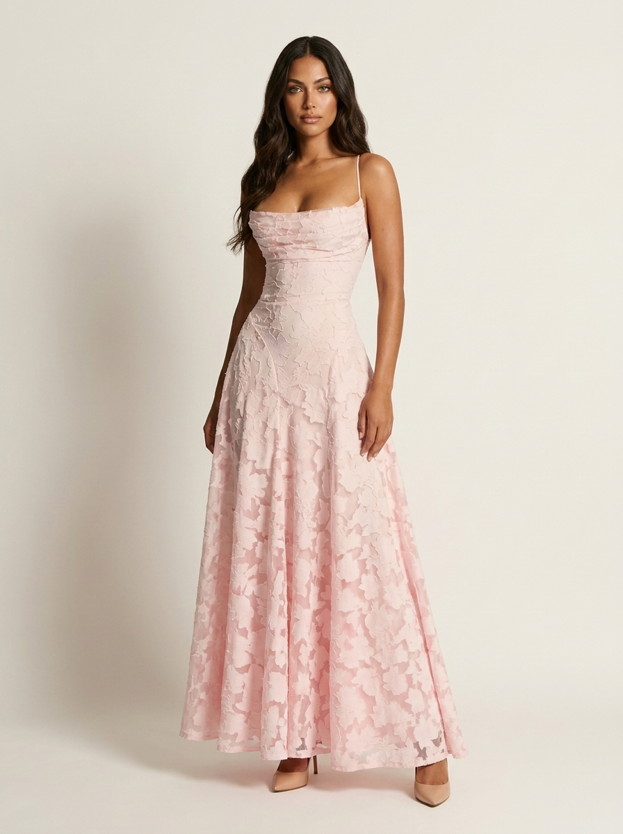 Amélie | Luxe bloemenjacquard maxi jurk