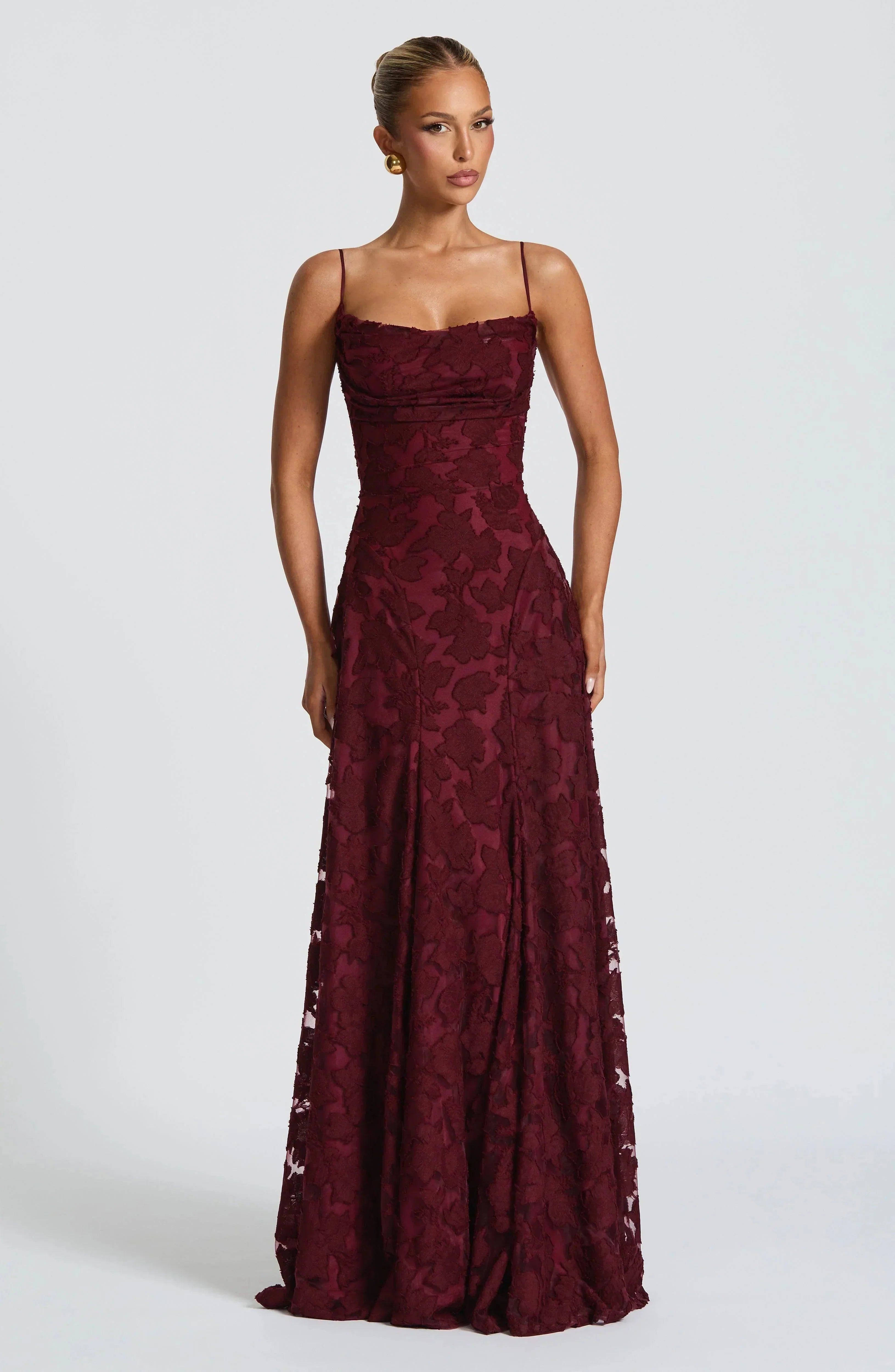 Amélie | Luxe bloemenjacquard maxi jurk