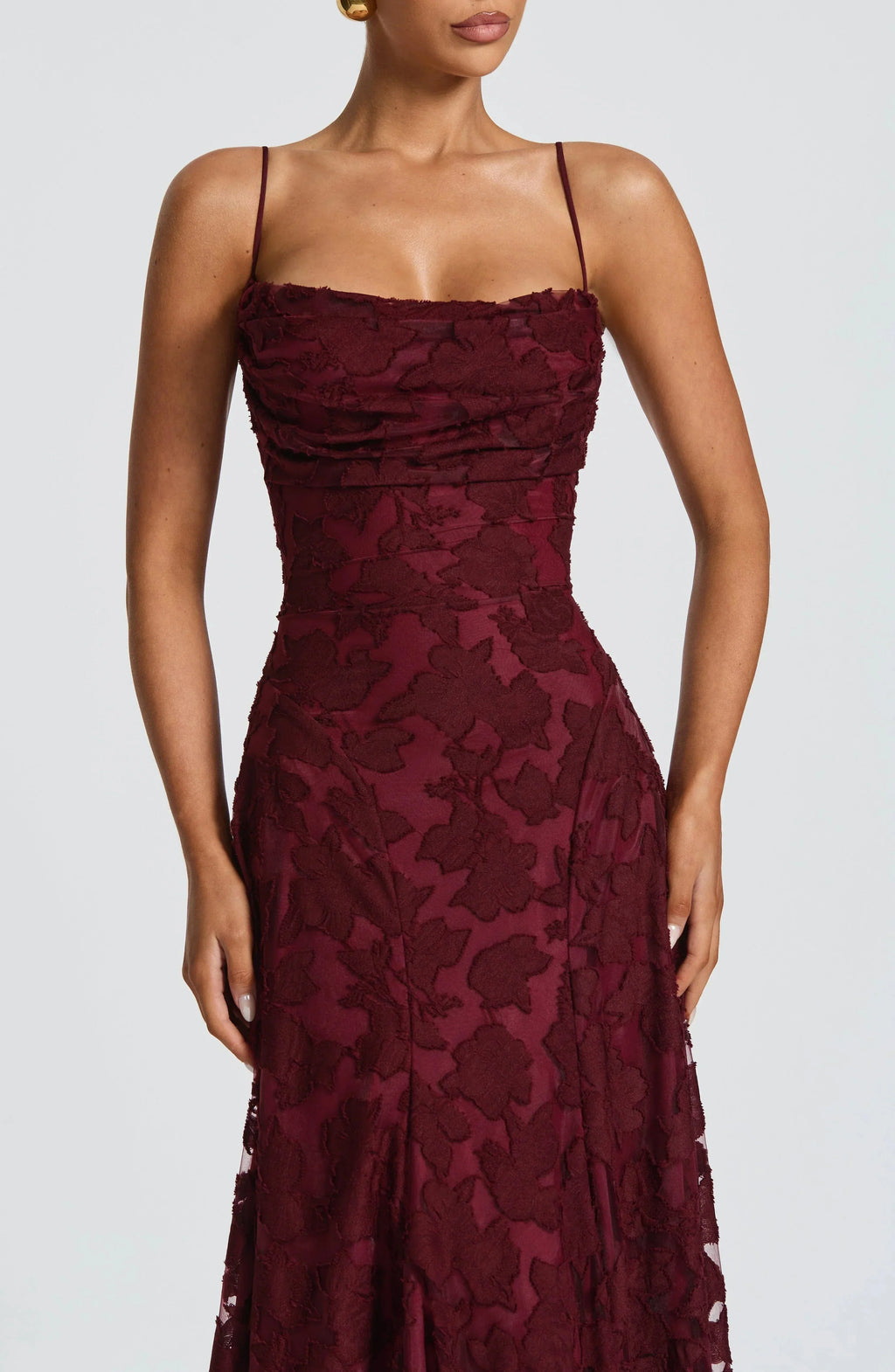 Amélie | Luxe bloemenjacquard maxi jurk