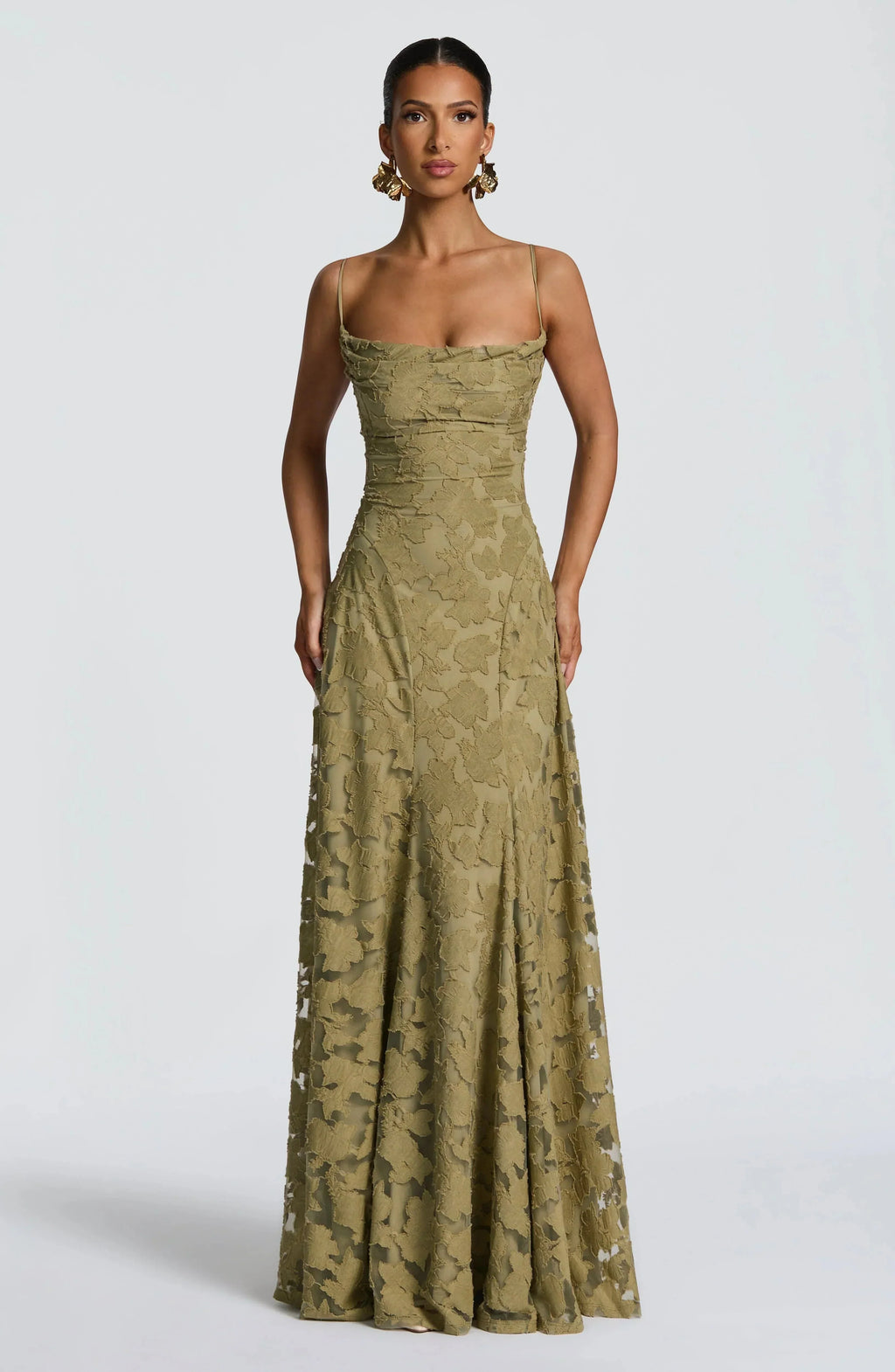 Amélie | Luxe bloemenjacquard maxi jurk